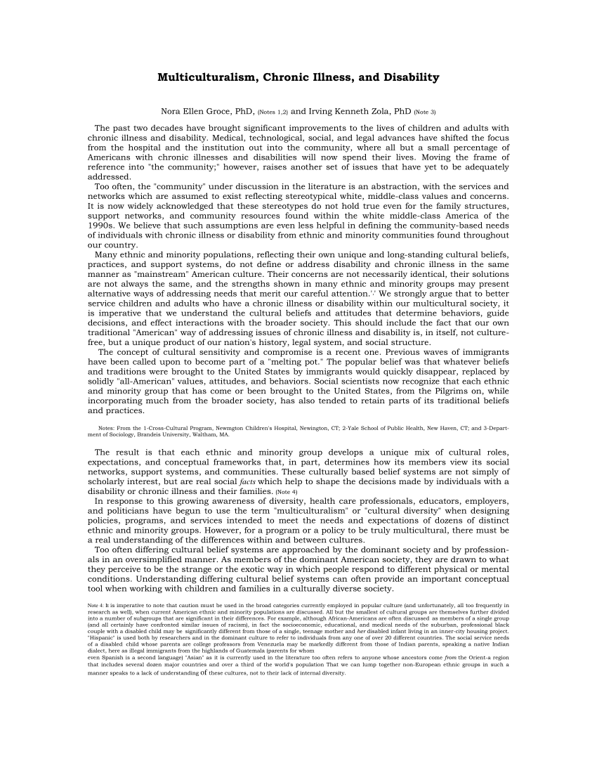 Living With Chronic Conditions In A Multicultural Society: Cross-Cultural Care And Understanding