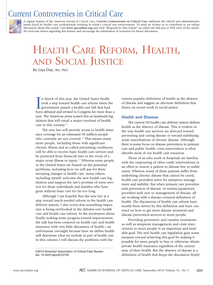 Promoting Social Justice And Human Rights Through Healthcare Policy Reform
